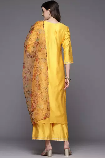 Floral Embroidered Regular Sequinned Liva Kurta with Palazzos & With Dupatta