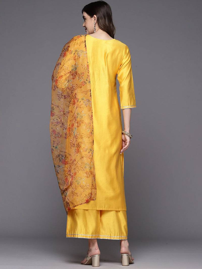 Floral Embroidered Regular Sequinned Liva Kurta with Palazzos & With Dupatta