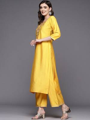 Floral Embroidered Regular Sequinned Liva Kurta with Palazzos & With Dupatta 6