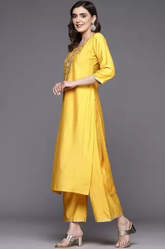 Floral Embroidered Regular Sequinned Liva Kurta with Palazzos & With Dupatta