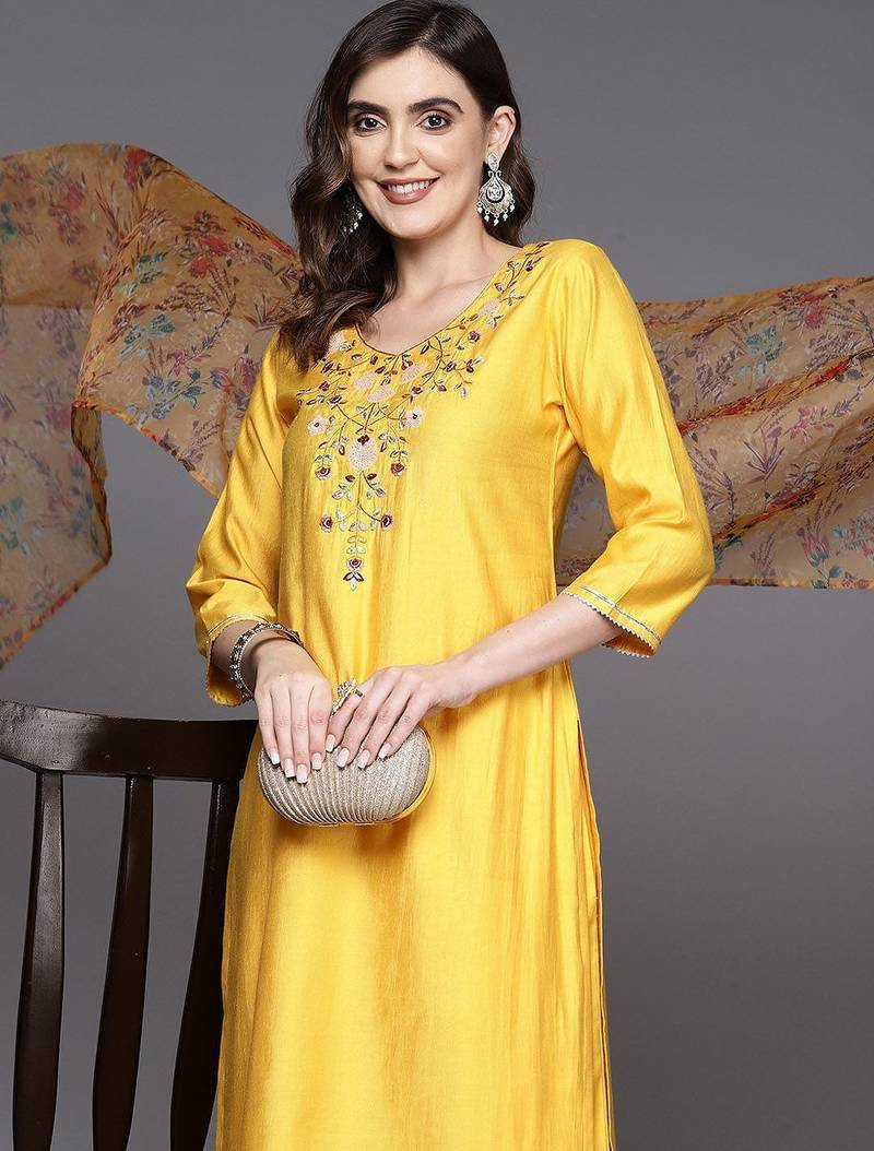 Floral Embroidered Regular Sequinned Liva Kurta with Palazzos & With Dupatta