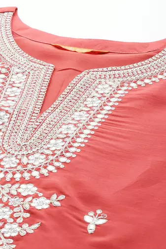 Floral Embroidered Regular Sequinned Kurta With Trousers & Dupatta