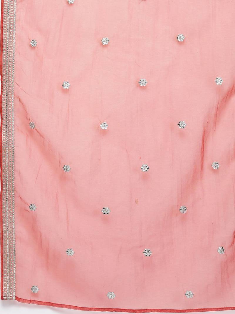 Floral Embroidered Regular Sequinned Kurta With Trousers & Dupatta