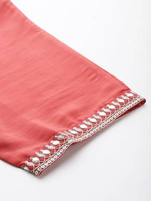 Floral Embroidered Regular Sequinned Kurta With Trousers & Dupatta 9