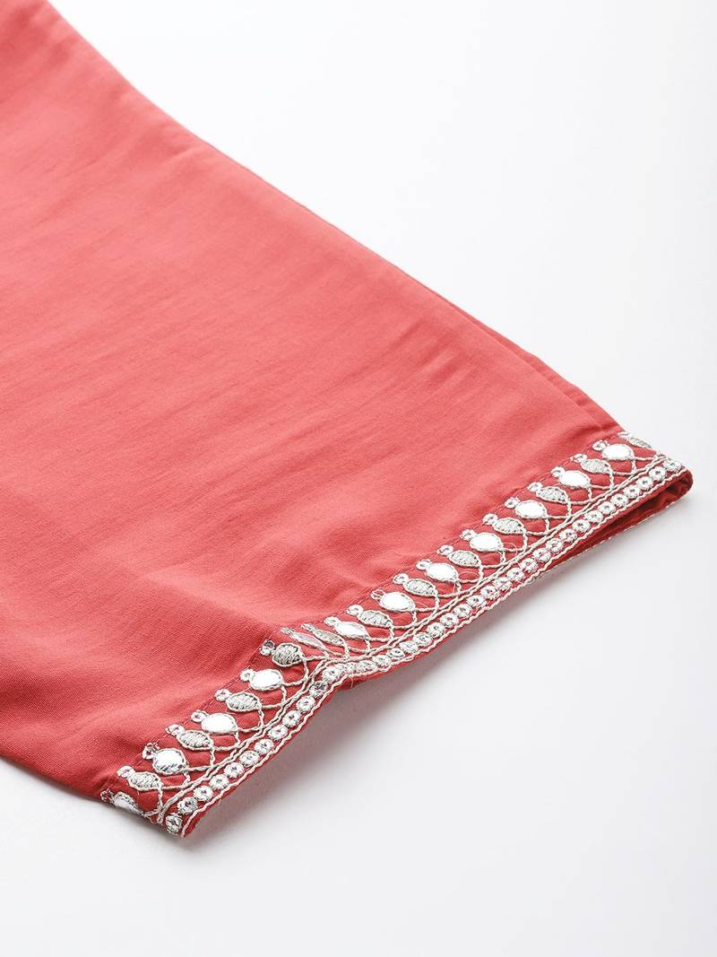 Floral Embroidered Regular Sequinned Kurta With Trousers & Dupatta