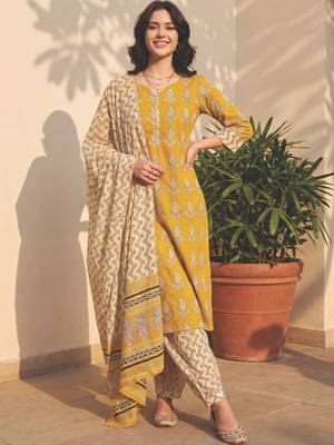 Women Ethnic Motifs Printed Regular Pure Cotton Kurta with Salwar & With Dupatta 1