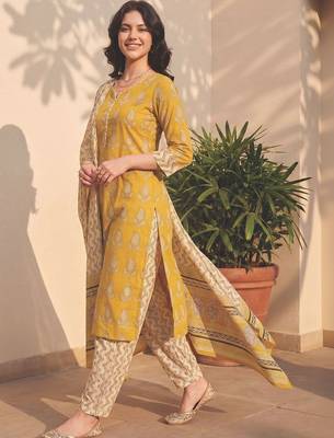 Women Ethnic Motifs Printed Regular Pure Cotton Kurta with Salwar & With Dupatta 3