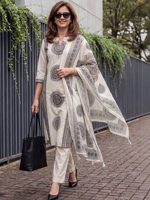 Women Ethnic Motifs Printed Regular Pure Cotton Kurta with Trousers & With Dupatta 3