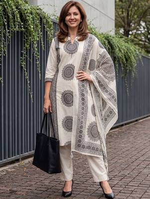 Women Ethnic Motifs Printed Regular Pure Cotton Kurta with Trousers & With Dupatta 5
