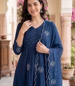 Women Ethnic Motifs Embroidered Pleated Thread Work Kurta with Trousers & With Dupatta