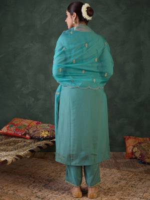 Women Ethnic Motifs Embroidered Regular Zari Kurta with Trousers & Dupatta 6