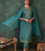 Women Ethnic Motifs Embroidered Regular Zari Kurta with Trousers & Dupatta