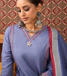 Ethnic Motifs Embroidered Sequinned Pure Cotton Kurta With Trousers & Dupatta