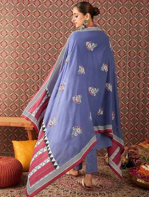 Ethnic Motifs Embroidered Sequinned Pure Cotton Kurta With Trousers & Dupatta 4