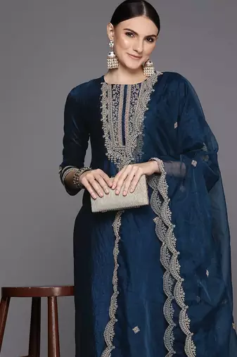 Women Floral Yoke Design Regular Sequinned Kurta with Trousers & Dupatta