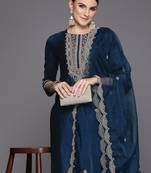 Women Floral Yoke Design Regular Sequinned Kurta with Trousers & Dupatta