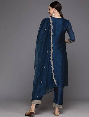Women Floral Yoke Design Regular Sequinned Kurta with Trousers & Dupatta 7