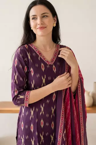 Women Printed Regular Pure Cotton Kurta with Trousers & With Dupatta
