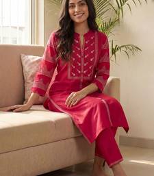 Women Ethnic Motifs Embroidered Regular Thread Work Pure Cotton Kurta with Trousers