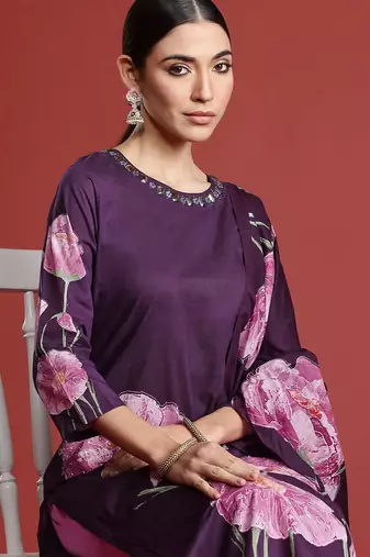Women Floral Printed Pure Cotton Kurta with Trousers & With Dupatta