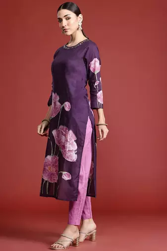 Women Floral Printed Pure Cotton Kurta with Trousers & With Dupatta