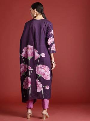 women floral printed  cotton kurta with trousers & with dupatta 7