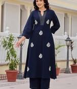 women ethnic motifs embroidered thread work  cotton kurta with palazzos