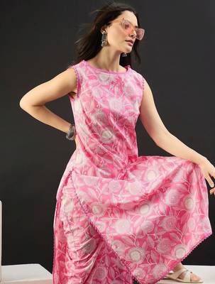 Women Floral Printed Regular Pure Cotton Kurta with Trousers 6