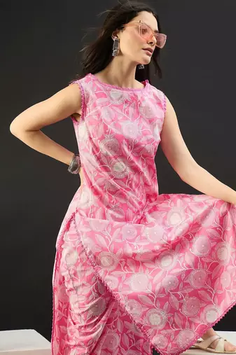 Women Floral Printed Regular Pure Cotton Kurta with Trousers