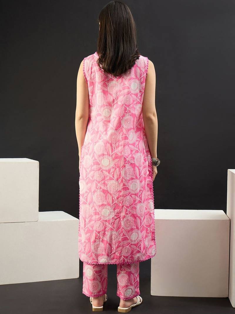 Women Floral Printed Regular Pure Cotton Kurta with Trousers
