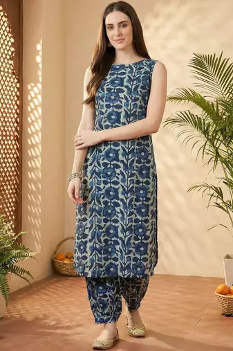 Women Floral Printed Regular Pure Cotton Kurta with Harem Pants