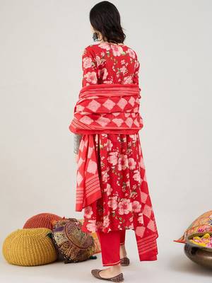 Floral Printed Empire Gotta Patti Pure Cotton Kurta & Trousers & Dupatta 6