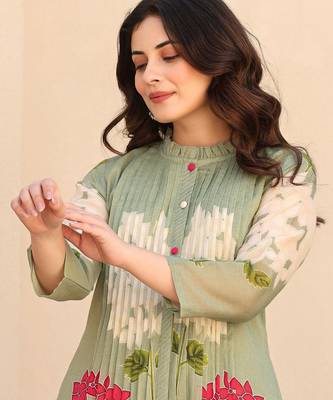 Floral Printed Screen Pure Cotton Kurta With Trousers 2
