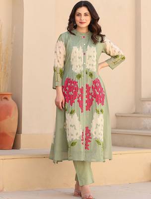 Floral Printed Screen Pure Cotton Kurta With Trousers 1