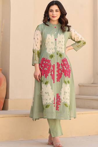 floral printed screen  cotton kurta with trousers