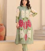 Floral Printed Screen Pure Cotton Kurta With Trousers