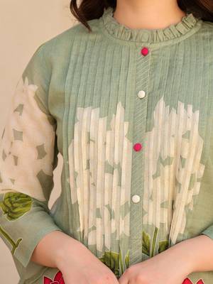 Floral Printed Screen Pure Cotton Kurta With Trousers 3