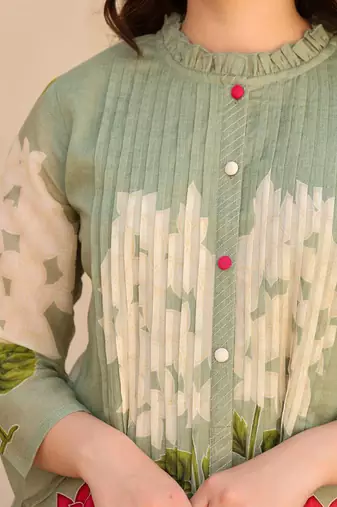 Floral Printed Screen Pure Cotton Kurta With Trousers
