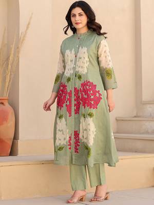 Floral Printed Screen Pure Cotton Kurta With Trousers 4