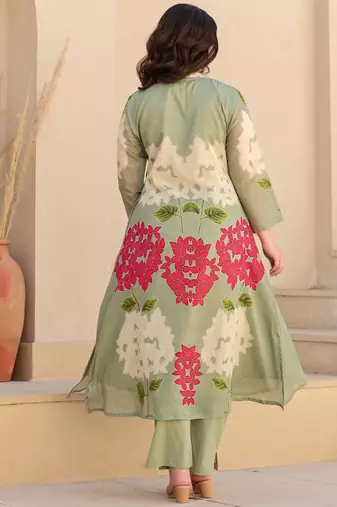 Floral Printed Screen Pure Cotton Kurta With Trousers