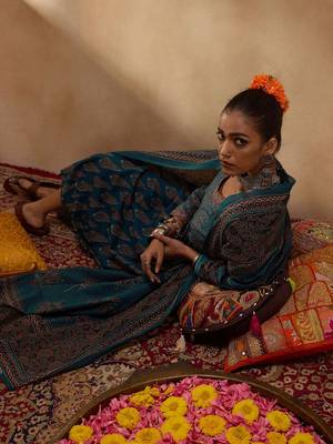 Floral Printed Empire Pure Cotton A-Line Kurta with Trousers & Dupatta 1