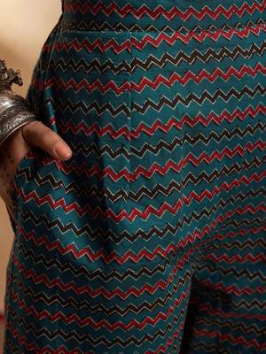 Floral Printed Empire Pure Cotton A-Line Kurta with Trousers & Dupatta 3