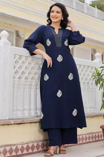 Women Ethnic Motifs Embroidered Regular Thread Work Pure Cotton Kurta with Palazzos