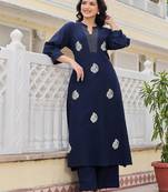 Women Ethnic Motifs Embroidered Regular Thread Work Pure Cotton Kurta with Palazzos