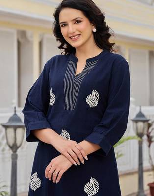 Women Ethnic Motifs Embroidered Regular Thread Work Pure Cotton Kurta with Palazzos 2