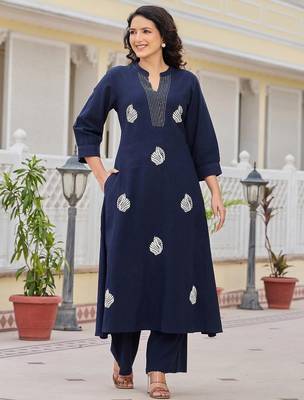 Women Ethnic Motifs Embroidered Regular Thread Work Pure Cotton Kurta with Palazzos 3