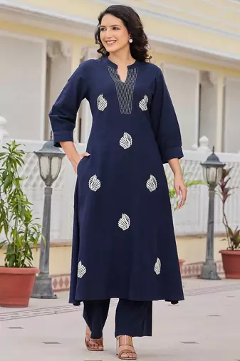 Women Ethnic Motifs Embroidered Regular Thread Work Pure Cotton Kurta with Palazzos