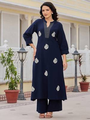 Women Ethnic Motifs Embroidered Regular Thread Work Pure Cotton Kurta with Palazzos 4