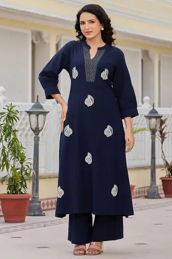 Women Ethnic Motifs Embroidered Regular Thread Work Pure Cotton Kurta with Palazzos