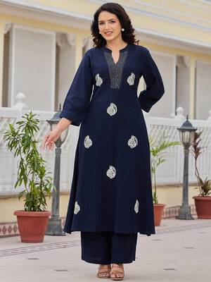 Women Ethnic Motifs Embroidered Regular Thread Work Pure Cotton Kurta with Palazzos 6